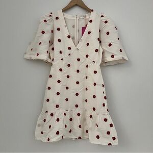 $465 NWT Rhode Mariana Mini Dress with Red Floral Scarlet Daisy Pattern Sz 0